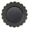 50 Pack Black Plastic Plates, 9 Inch Disposable for Party Supplies, Wedding, Gold Foil Scalloped Edges