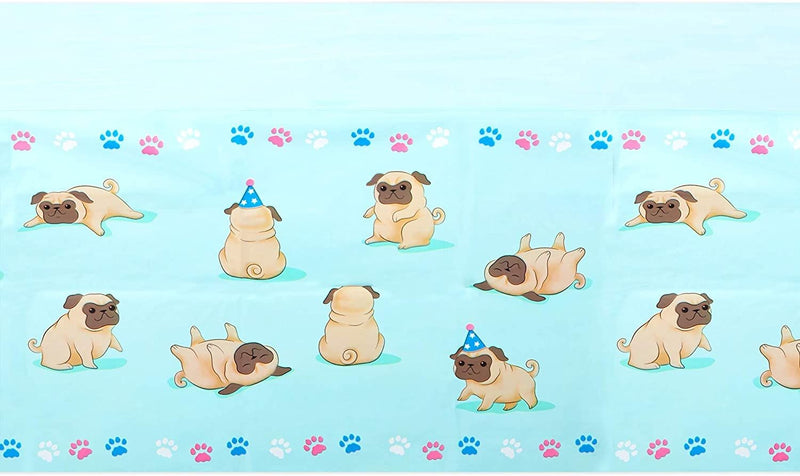 Pug Tablecloth for Dog Birthday Party (Blue, 54 x 108 Inches, 3 Pack)