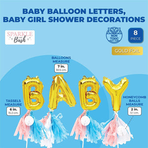Metallic Gold Foil "Baby" Letter Balloons Cake Topper with Tassel for Baby Shower Gender Reveal Party Decorations,7.5 inch