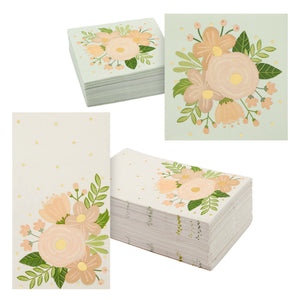 Floral Paper Napkins for Wedding, Bridal Shower (2 Sizes, 100 Pack)