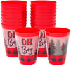 16 Pack Oh Boy Buffalo Plaid Plastic Cups for Lumberjack Party Decorations, Baby Shower, Birthday Party Supplies (16 oz)