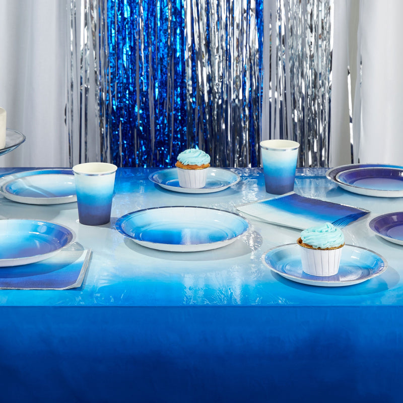 202 Pieces Ombre Royal Blue Party Decorations – Serves 50 Blue and Silver Birthday Party Supplies with Paper Plates, Napkins, Cups and Tablecloths