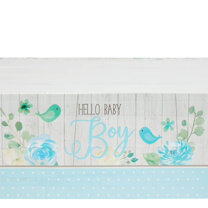 3 Pack Hello Baby Boy Plastic Table Covers for Baby Shower Decorations for Boys, Rustic Brid Design (Blue, 54 x 108 In)