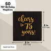 50 Pack Cheers to 75 Years Black and Gold Paper Cocktail Napkins for 75th Birthday Party Supplies, Table Decorations (5 x 5 in)