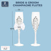 Set of 2 Mr. & Mrs. Wedding Toasting Glasses, Bride and Groom Rhinestone Champagne Flutes in White, Wedding Gift Idea