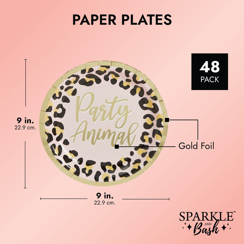 Cheetah Print Paper Plates for Party Animal Safari Birthday Supplies (9 In, 48 Pack)