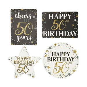 Glitter Party Signs for 50th Birthday Decorations for Men and Women (12 Pack)