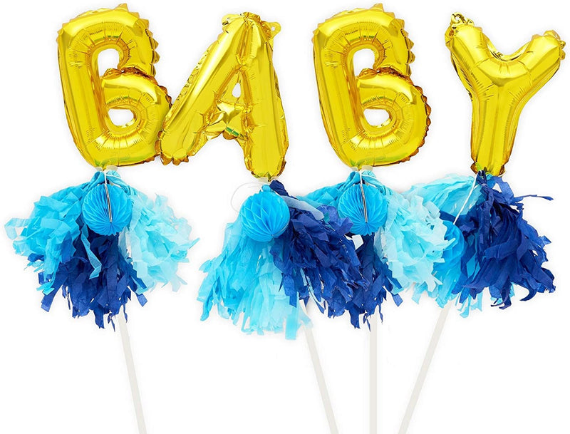 Gold Balloon Cake Topper Letters, Baby Foil Letter Balloons for Boy (7.5 In, 4 Pieces)