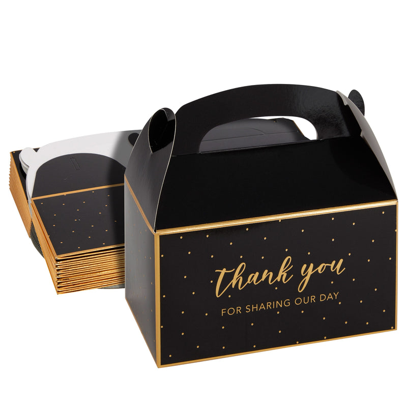 24-Pack 6.3x3.5x3.5-Inch Black Party Favor Gable Boxes, Thank You Gift Boxes for Birthday, Wedding, and Baby Shower Celebrations