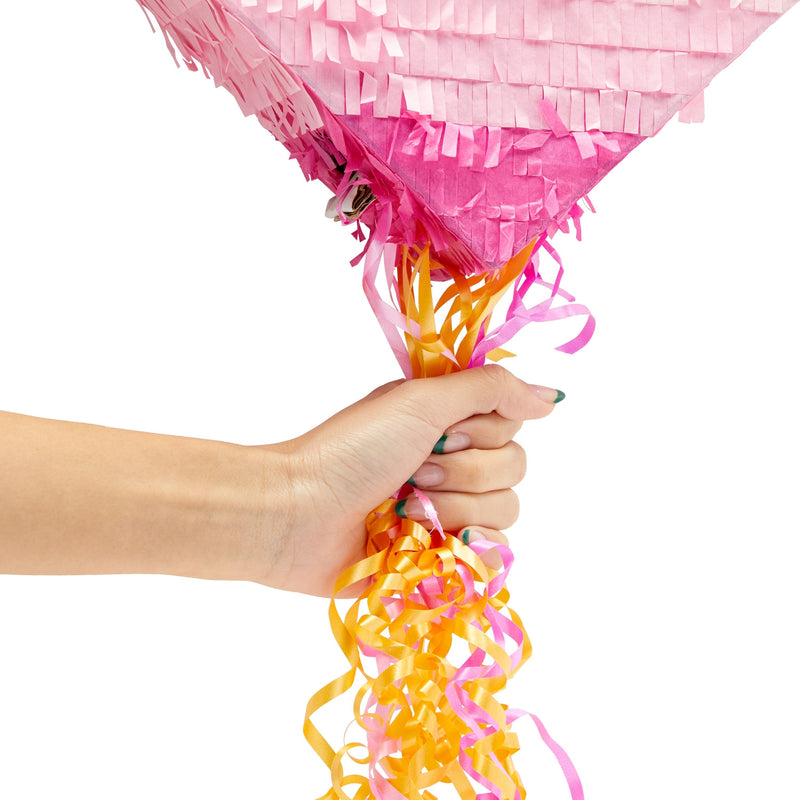 Pink Pull String Heart Pinata for Girls Birthday Party Decorations, Pink and Gold Ombre Design, Small, 16 x 13 x 3 In