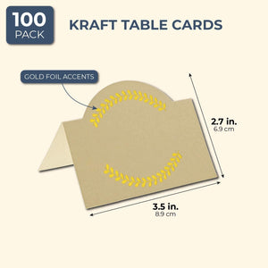 100 Pack Place Cards - Brown Kraft Wedding Tent Cards - 3.5 x 2.7 inches
