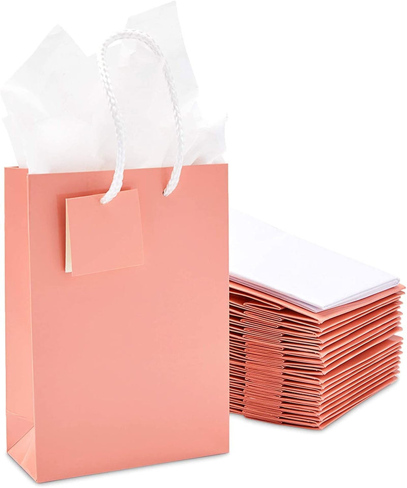 Pink Gift Bags with Handles, Tags, Tissue Paper for Birthday Party (8 x 5.5 In, 20 Pack)