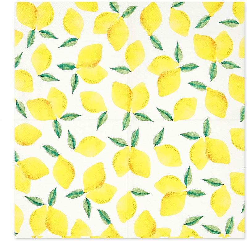 100 Pack Lemon Cocktail Napkins for Birthday Parties, Tea Parties, BBQs, Lemonade Stands, and Summer Gatherings Fruit Themed Party Supplies for Adults and Kids (5 Inches)
