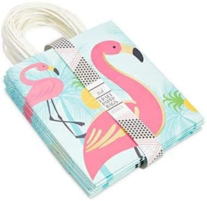 Flamingo Gift Bag with Handles for Birthday Party Favors (8 x 9 x 4 In, 15 Pack)