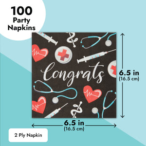 Nurse Graduation Napkins, Congrats Party Decorations (6.5 In, 100 Pack)