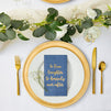 100-Pack Navy Blue Napkins for Wedding Reception with "To Love, Laughter & Happily Ever After" in Gold Script (3-Ply 4x8 in)