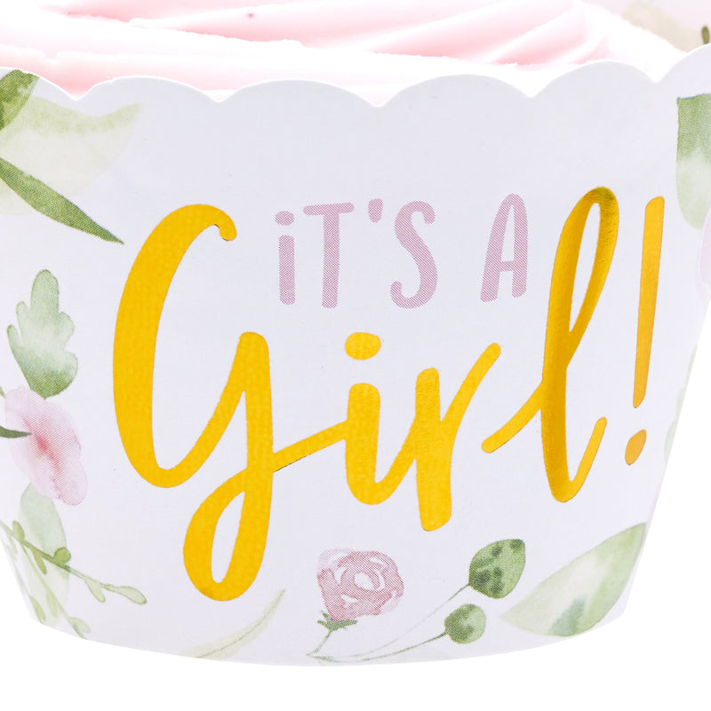 48 Pack It's a Girl Cupcake Wrappers and 48 Toppers for Baby Shower, Gender Reveal