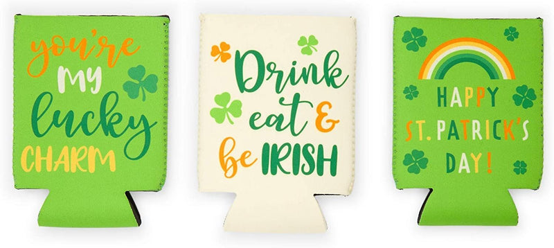 12 oz Irish Neoprene Can Cooler Sleeves for Soda, Beer, Beverages (12 Pack)