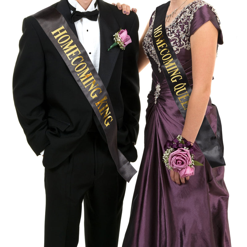 Homecoming King and Queen Satin Sashes, 2-Piece Set High School Dance Decorations (Black)