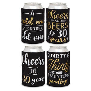 30th Birthday Beer Can Cooler Sleeves Cheers to 30 Years Variety (12 Pack)