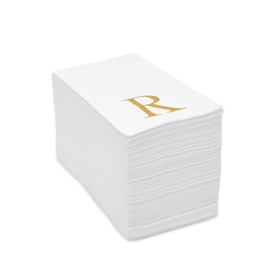 100 Pack Gold Foil Initial Letter R White Monogrammed Paper Napkins for Wedding Reception, Table Decorations (4 x 8 In)