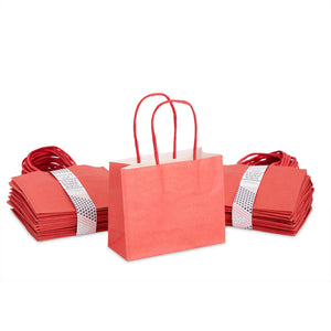 Mini Red Gift Bags with Handles, Bulk Kraft Party Favor Bags (6 x 5 x 2.5 In, 50 Pack)