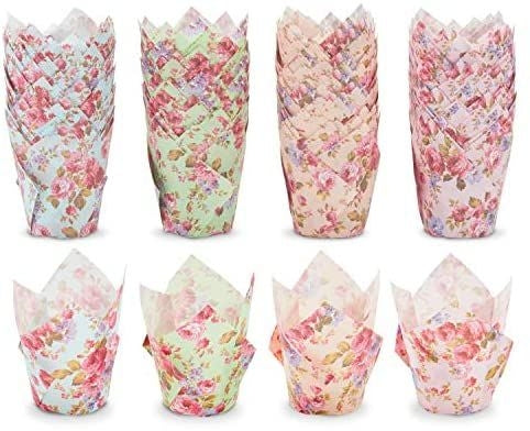 Tulip Cupcake Liners, Floral Baking Cups for Birthday and Wedding (200 Pack)
