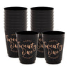 Black and Gold 21st Birthday Party Cups, Reusable Plastic Tumblers (16 oz, 16 Pack)