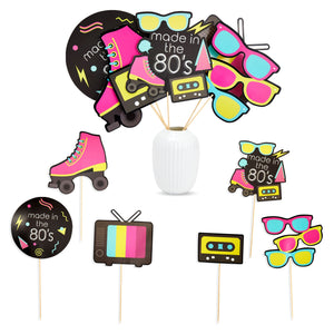 80s Party Decorations Centerpieces, Colorful Stick Table Toppers, 6 Retro Designs (30 Pieces)