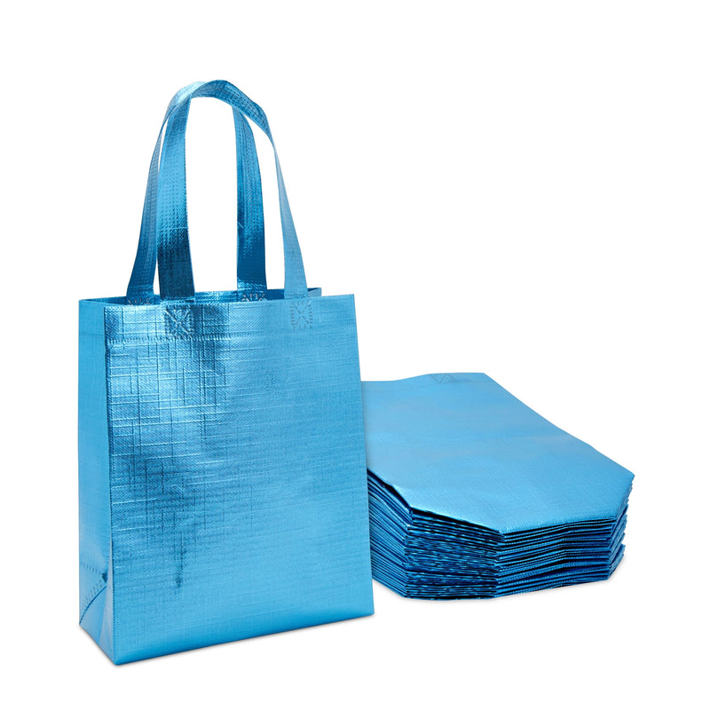 20-Pack Non-Woven Reusable Shopping Bags with Handles, 8x3.9x10-Inch Metallic Blue Tote Bags for Groceries and Gifts