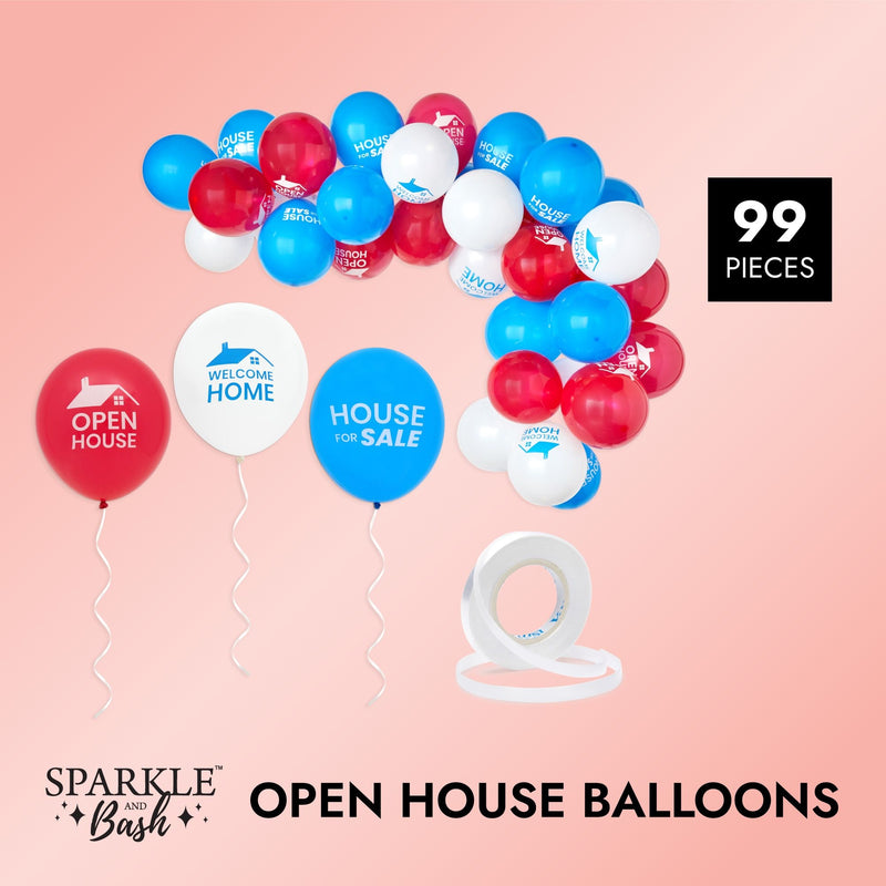 Open House Balloons for Real Estate Signs, House for Sale (12 In, 3 Colors, 100 Pieces)