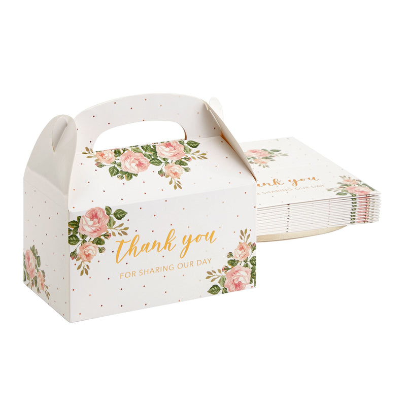 24-Pack 6.3x3.5x3.5-Inch Floral Party Favor Gable Boxes, Thank You Gift Boxes for Birthday, Wedding, and Baby Shower Celebrations