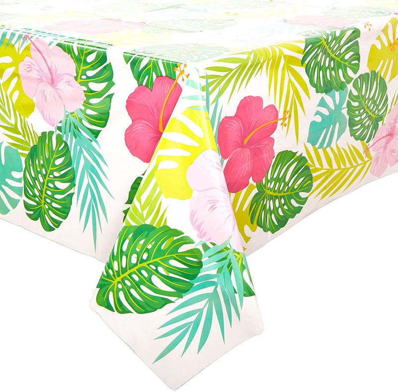 3 Pack Tropical Plastic Tablecloth, Hibiscus Floral Table Cover for Hawaiian Luau Party Supplies Decorations, 54" x 108"