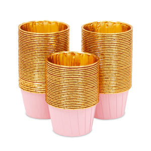 100-Pack Gold Aluminum Foil Cupcake Liners, 2.75x1.5-Inch Pink Colored Baking Cups for Muffins and Baked Desserts, Small Goodie Containers for Loose Nuts and Candies