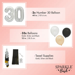 30th Birthday Party Decorations, Number 30 Balloons with Tassel Tail (39 Pieces)