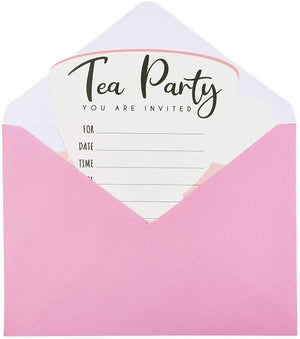 36 Pack Tea Party Invitation Cards with Envelopes, Pink and White High Tea Themed, (5 x 7 in)