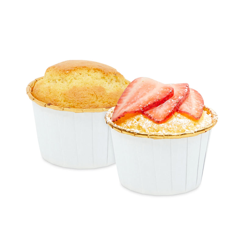 100-Pack Gold Aluminum Foil Cupcake Liners, 2.75x1.5-Inch White Colored Baking Cups for Muffins and Baked Desserts, Small Goodie Containers for Loose Nuts and Candies