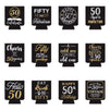12-Pack 50th Birthday Can Cooler Sleeves for Soda Cans, Bottles - Cheers and Beers to 50 Years Decorations and Party Favors for Men, Women (Black and Gold, 3.8x5.3 in)