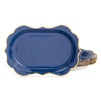 24 Pack Metallic Blue Party Serving Trays with Scalloped Gold Foil Edge (13 x 9 in)