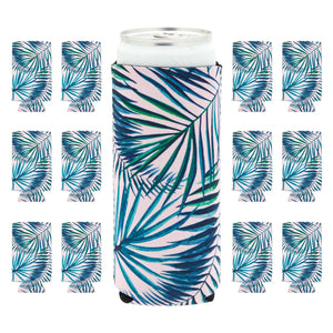 12 oz Slim Can Cooler Sleeves for Tropical Party Supplies (Dark Pink, Green, 12 Pack)
