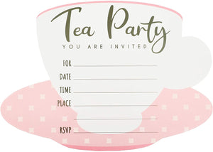 36 Pack Tea Party Invitation Cards with Envelopes, Pink and White High Tea Themed, (5 x 7 in)