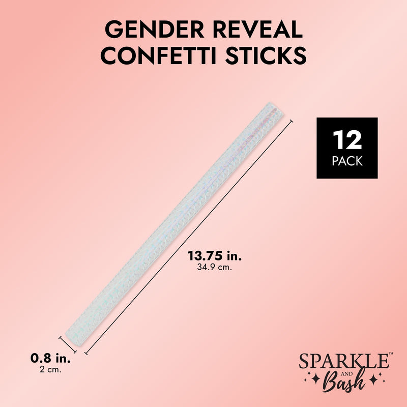 12 Pack Gender Reveal Confetti Wands, Flutter Sticks with Pink and Blue Confetti Strips