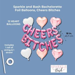Sparkle and Bash Cheers Bitches Bachelorette Balloons (Pink Foil, 18 in)