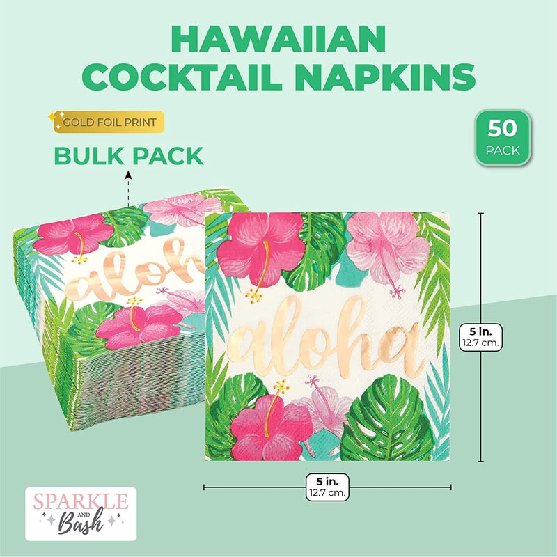 Aloha Hawaiian Paper Napkins for Luau Birthday Party (5 x 5 In, 50 Pack)