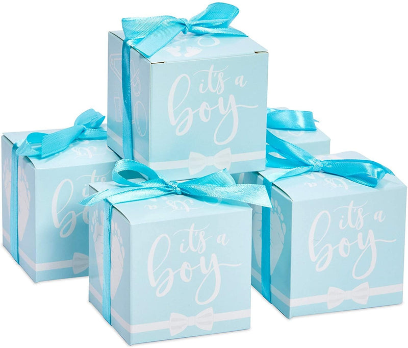 Its a Boy Baby Shower Party Favor Boxes with Ribbons (Blue, 50 Pack)