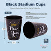 Happy New Year Party Cups, Reusable Plastic NYE Party Supplies (Black, 16 oz, 24 Pack)