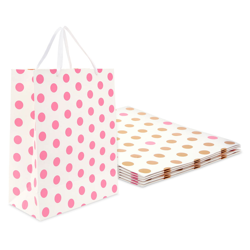 Extra Large Gift Bags for Birthday Party, Girl Baby Shower, Pink Polka Dots (6 Pack)