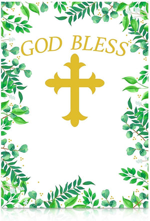 Baptism Photo Booth Backdrop for First Communion Decorations, God Bless (5 x 7 Feet)