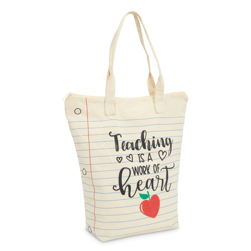 Canvas Tote Bag for Teacher Appreciation Gifts, Teaching is a Work of Heart (14.5 x 15 x 6 In)
