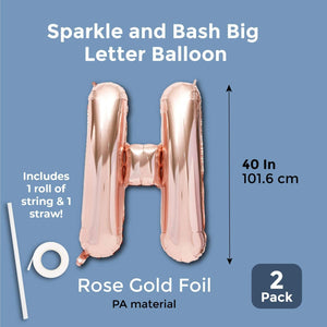 Rose Gold Foil Letter H Party Balloons (40 in, 2 Pack)